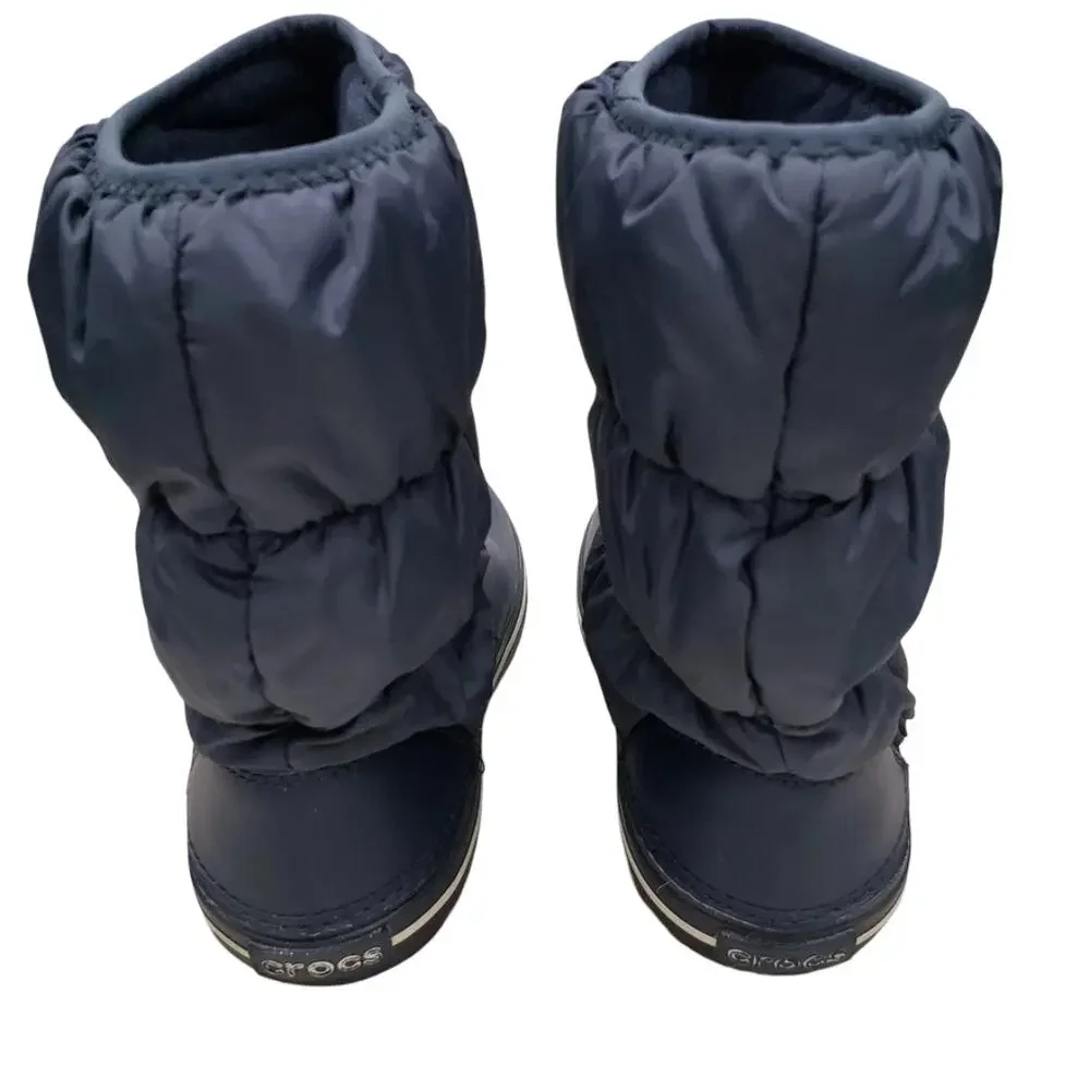 Crocs Winter Puff Boots 14614 Nylon Textile Navy/White Women's 6